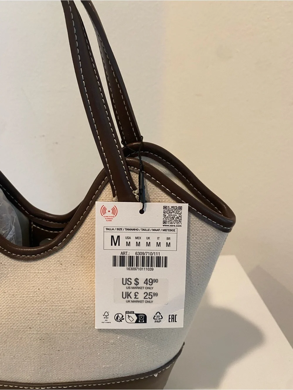 Zara Cream Canvas and Brown Trim Tote